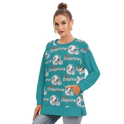 Miami Football Game Day All-Over Print Women's Side Split O-neck Sweatshirt