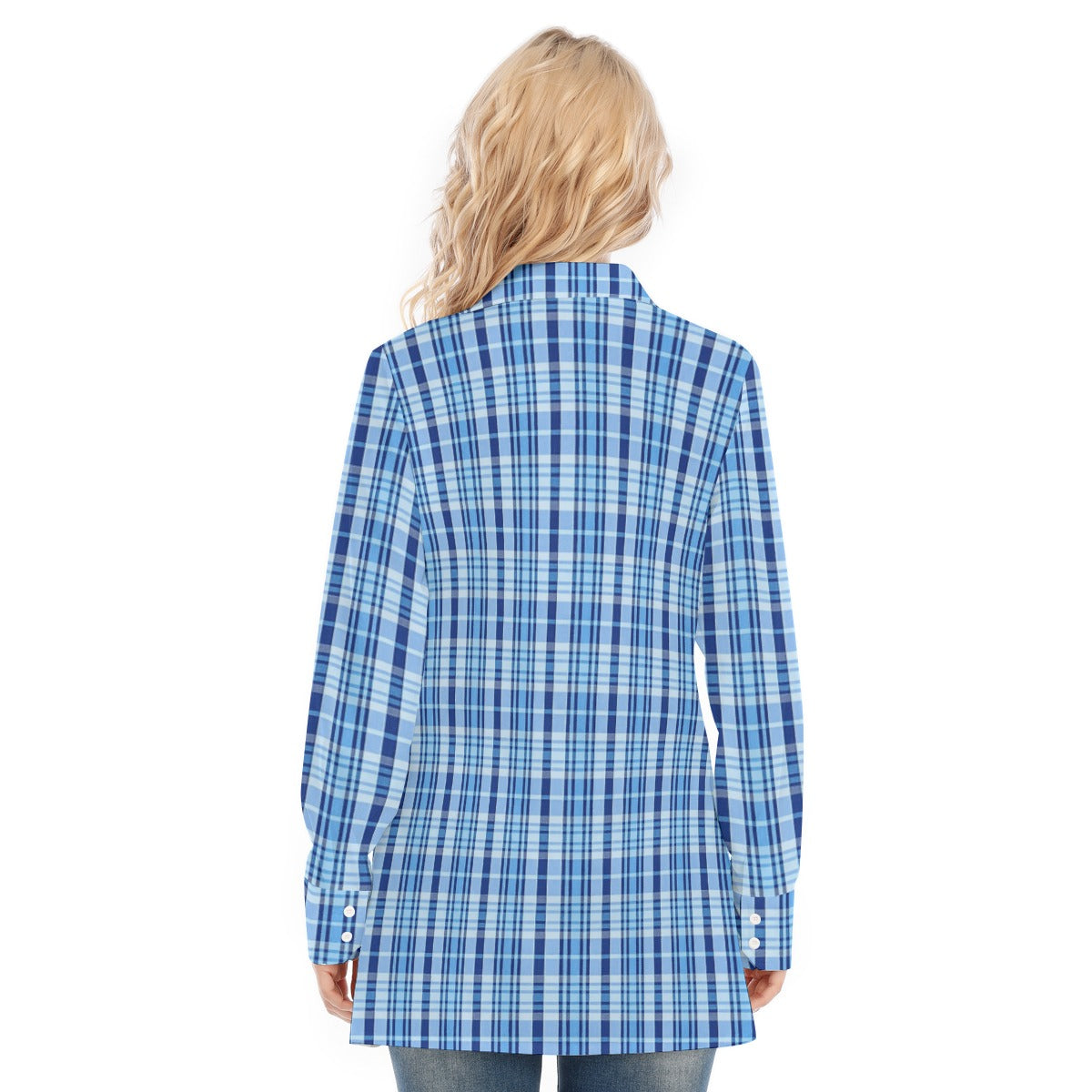 North Carolina Tartan Plaid Tar Heels Blue Women's Long Shirt |115GSM Cotton poplin