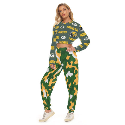 Green Bay Football Game Day All-Over Print Women's Crop Sweatshirt Suit