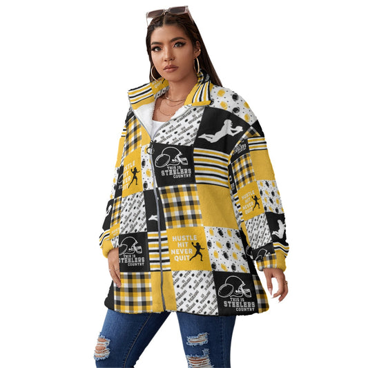 All-Over Print Unisex Borg Fleece Stand-up Collar Coat With Zipper Closure(Plus Size)