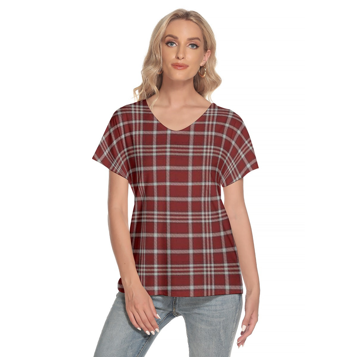 Alabama Tartan plaid Women's Loose V-neck Short Sleeve T-shirt