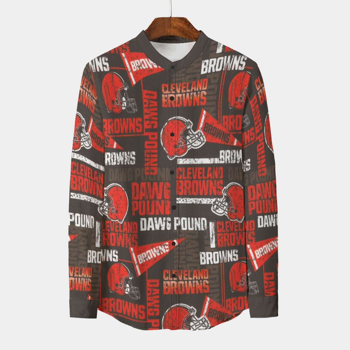 Urban Legend Cleveland Browns Stand Collar Shirt With Long Sleeve | 110GSM Imitation Flax