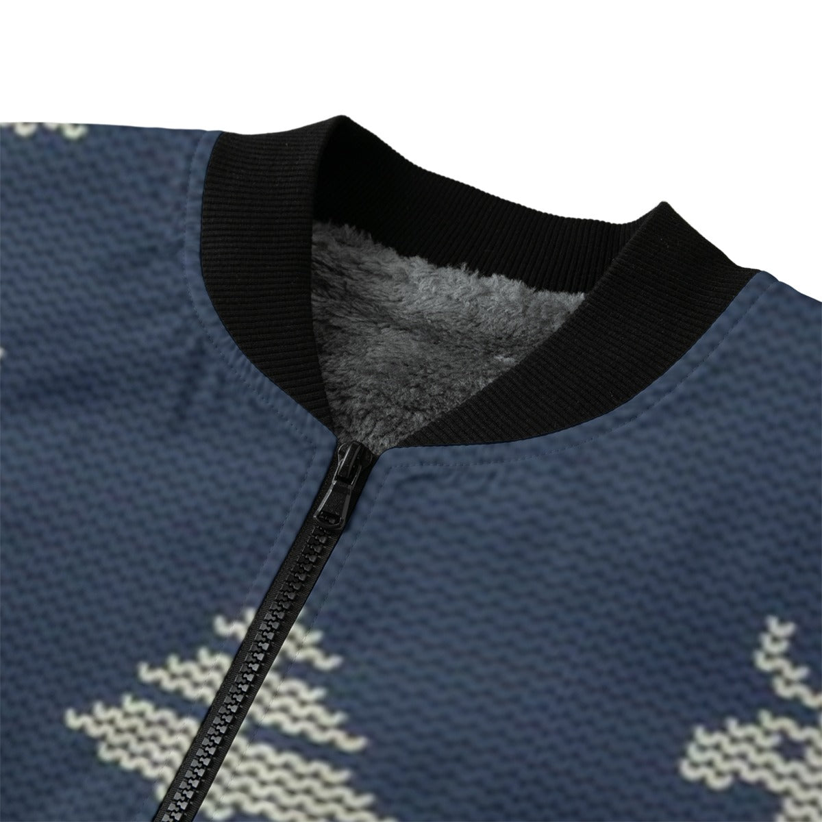 Urban Legend Snow Christmas Seamless Knitted Pattern Fleece Bomber Jacket