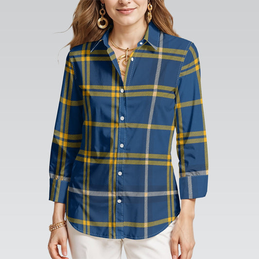 California Los Angeles UCLA Bruins Tartan Plaid  Women's 3/4 Sleeve Shirt