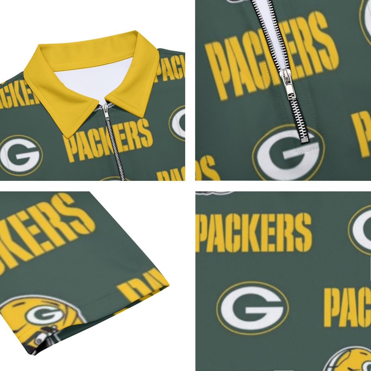 Green Bay Football Game Day All-Over Print Men's Lapel T-shirt With Neckline Zipper Closure