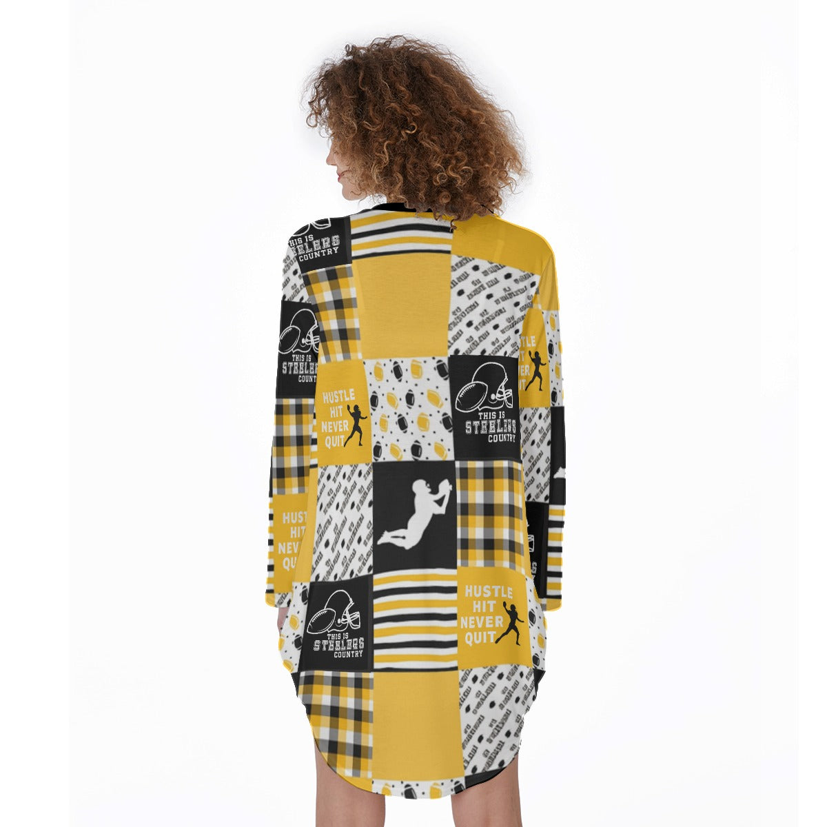 All-Over Print Women's Casual Loose Long Sleeve Dress With Pocket