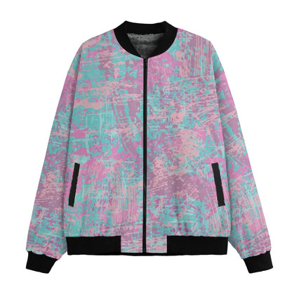 Graffiti Explosion Pink-Grunge Shabby Seamless Fleece Bomber Jacket – Urban Streetwear Style