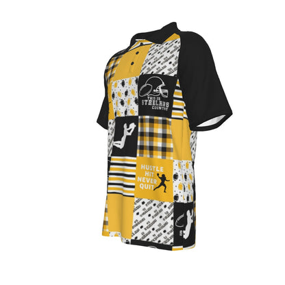 Pittsburgh Steelers All-Over Print Men's Short Sleeve Polo Shirt With Button Closure