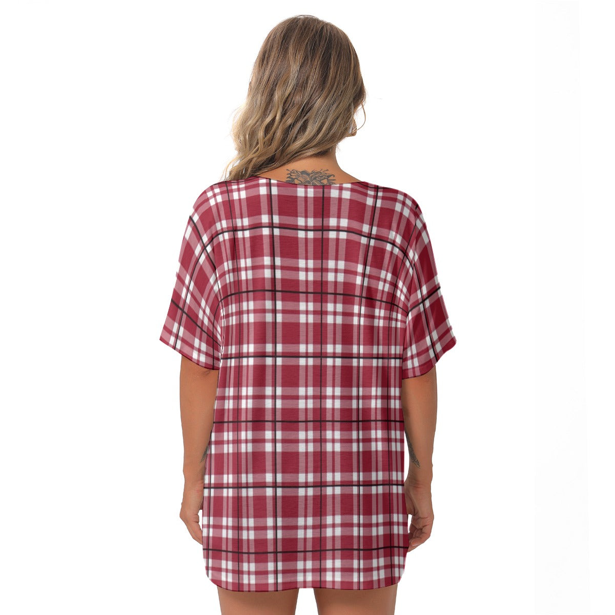 Alabama Tartan plaid  Women's Bat Sleeves V-Neck Blouse