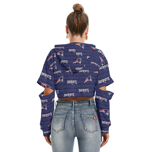 New England Football Game Day All-Over Print Women's Heavy Fleece Hoodie With Hollow Out Sleeve
