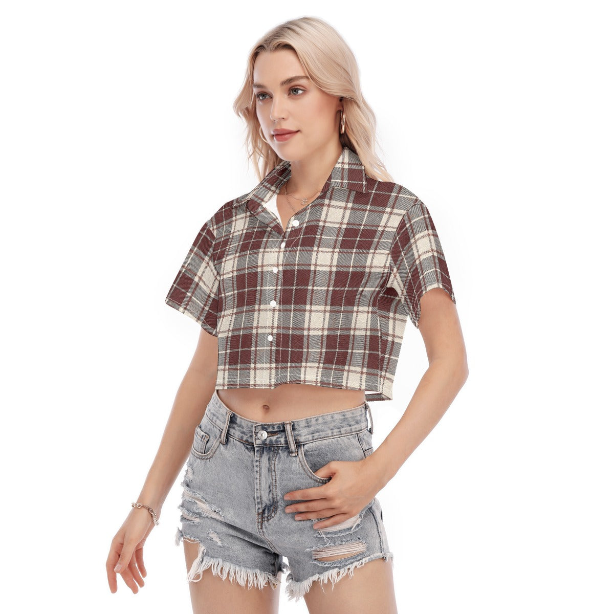 Oklahoma Tartan Plaid Sooners Women's Cropped Shirt