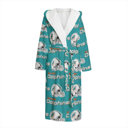 Miami Football Game Day All-Over Print Unisex Flannel Hooded bathrobe