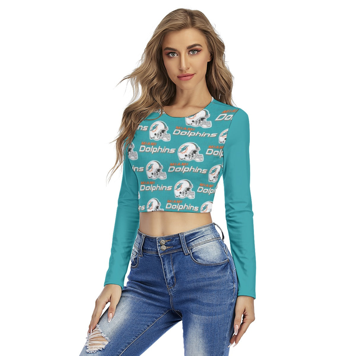 Miami Football Game Day All-Over Print Women's Round Neck Crop Top T-Shirt