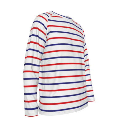 White Long Sleeve Striped Shirt – Red and Blue Nautical Style