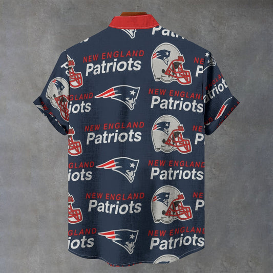 New England Football Game Day All-Over Print Men's Stand Collar Shirt|110GSM Imitation Flax