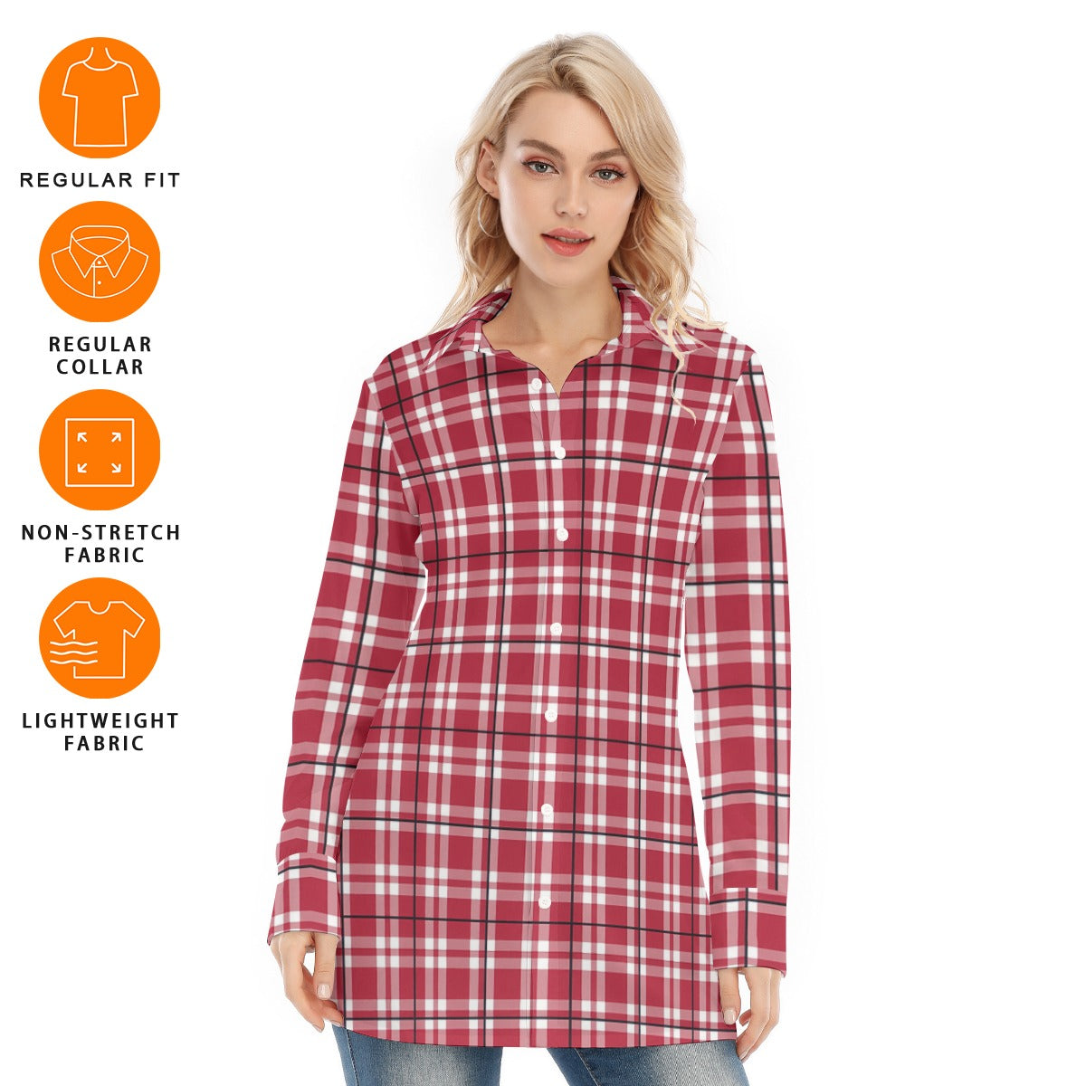 Arkansas - Razorbacks tartan Plaid Women's Long Shirt
