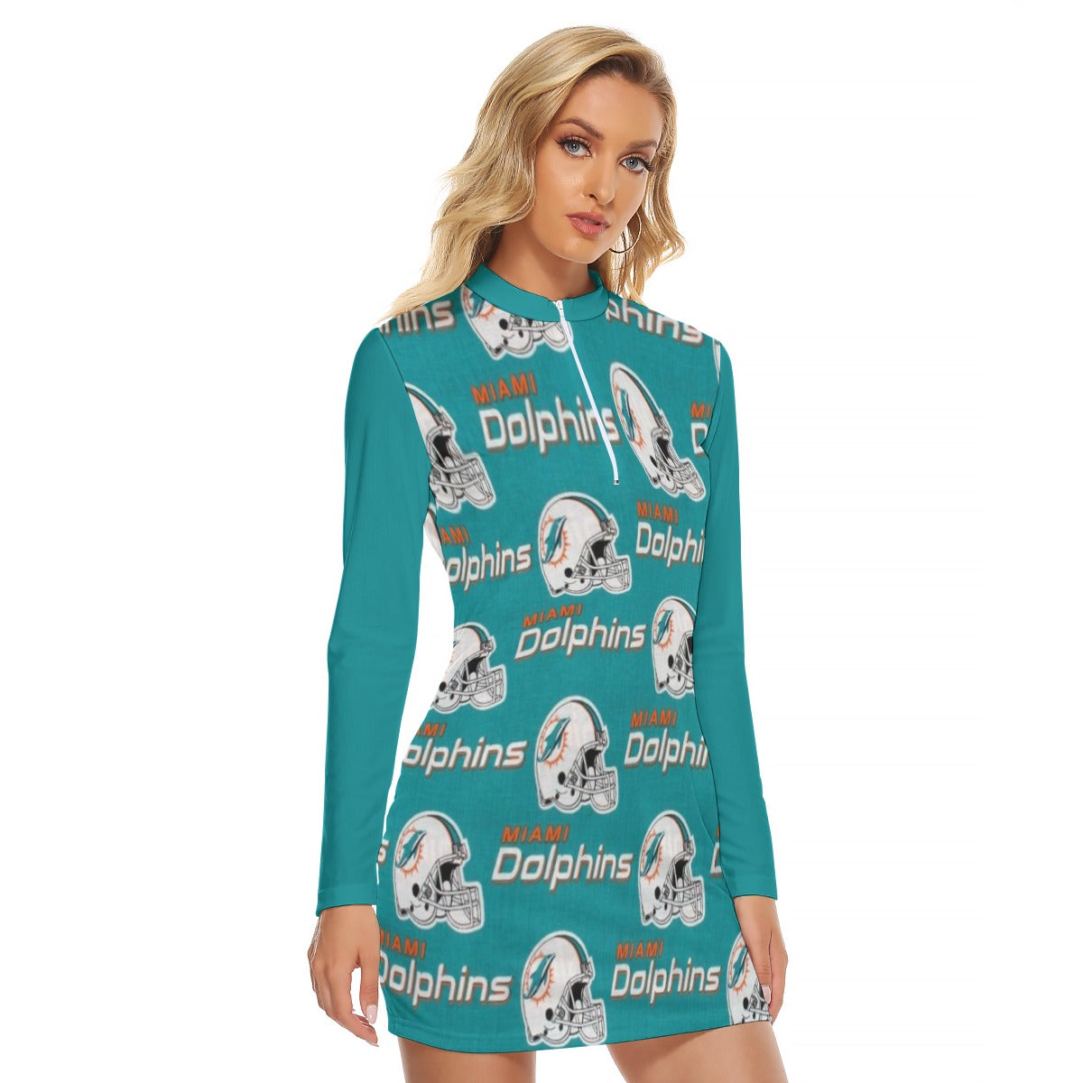 Miami Football Game Day All-Over Print Women's Zip Front Tight Dress