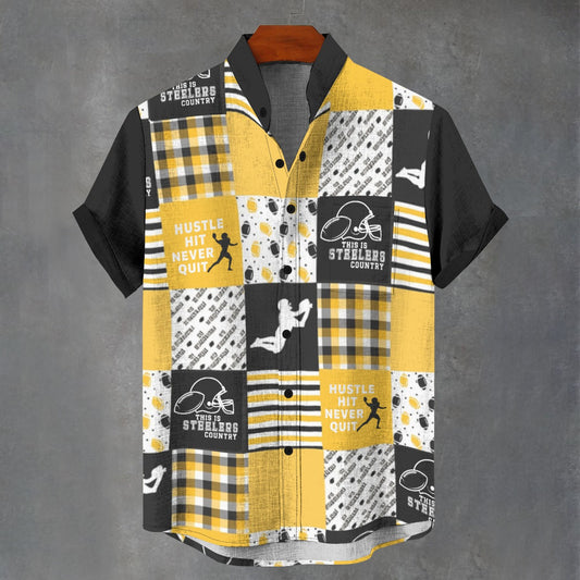 All-Over Print Men's Stand Collar Shirt|110GSM Imitation Flax