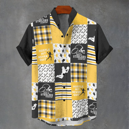 Pittsburgh Steelers All-Over Print Men's Stand Collar Shirt|110GSM Imitation Flax