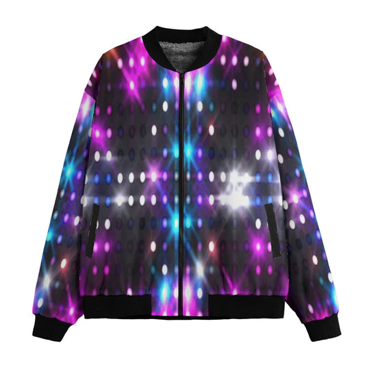 Neon Nights Shining Lights Party LEDs Black Fleece Bomber Jacket – Nightlife Streetwear