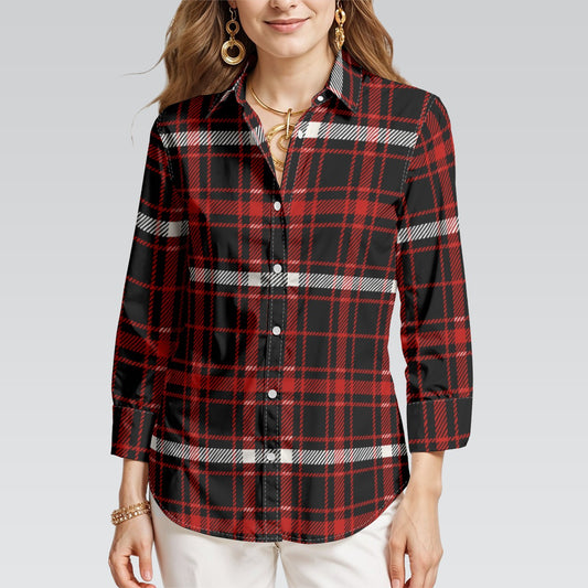 Nebraska Tartan Plaid Cornhuskers Women's 3/4 Sleeve Shirt