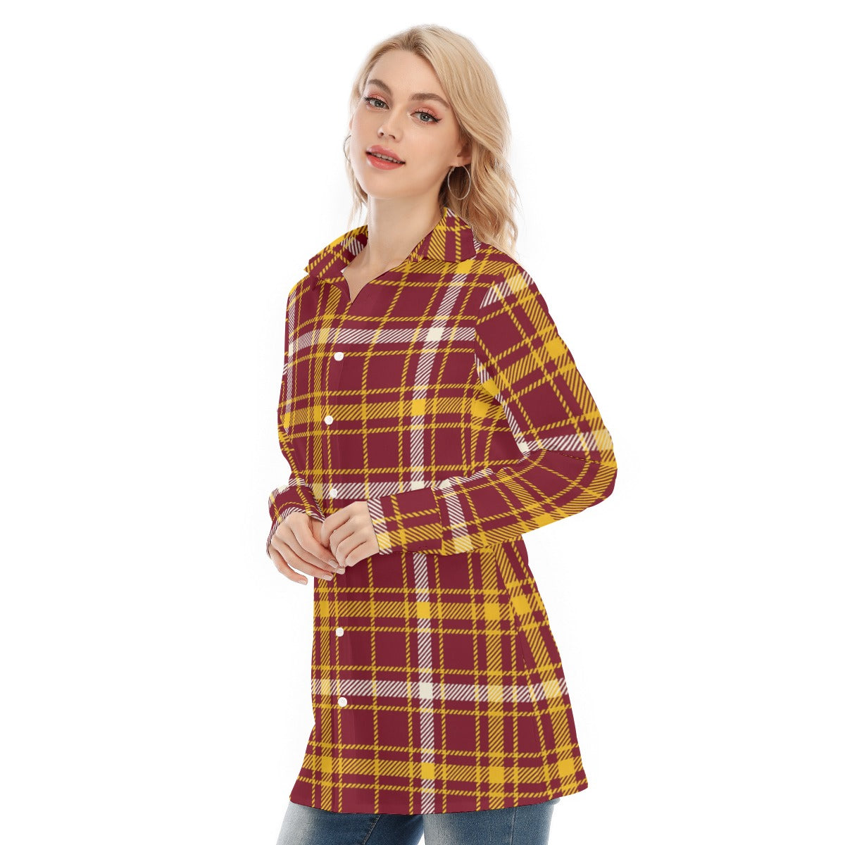 Minnesota Tartan Plaid Golden Gophers Women's Long Shirt |115GSM Cotton poplin