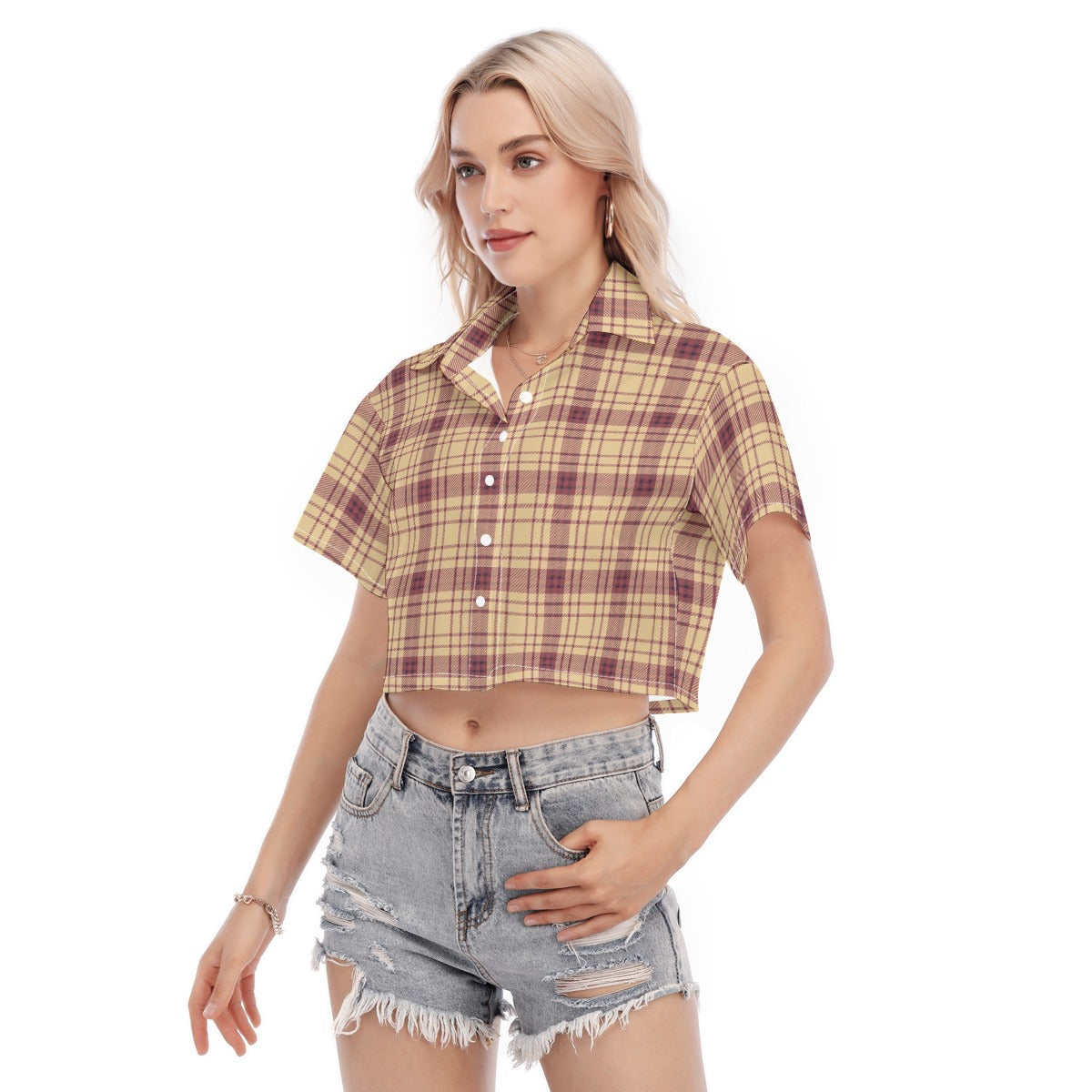 Florida  Seminoles Tartan Plaid Women's Cropped Shirt
