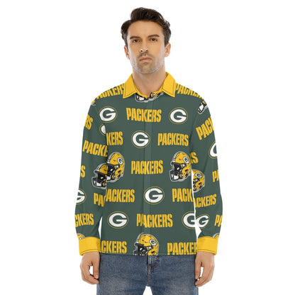 Green Bay Football Game Day All-Over Print Men's Lapel Collar Shirt With Concealed Placket