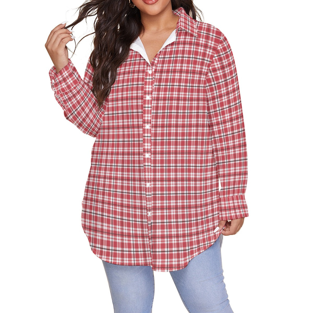 Georgia - Bulldogs Tartan Plaid  Women's Shirt With Long Sleeve(Plus Size)