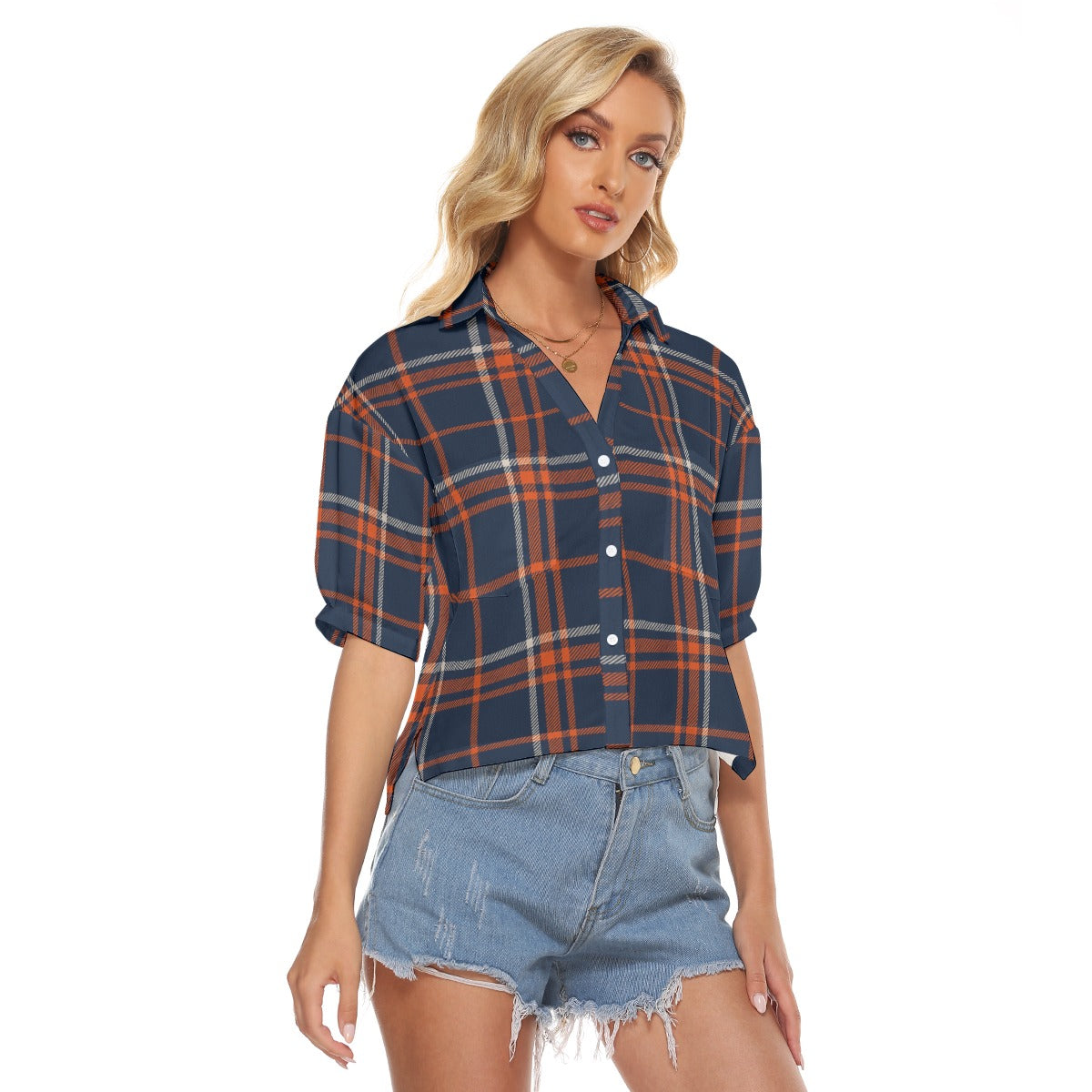 Urban Legend Virginia Cavaliers Tartan Plaid Women's V-Neck Shirt – Navy and Orange College Streetwe
