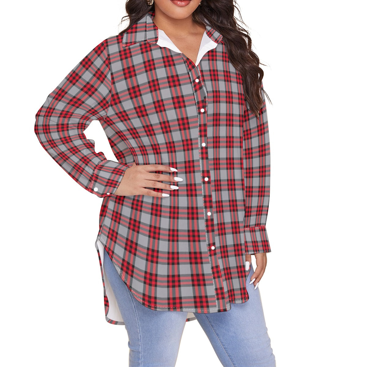 Ohio State Tartan Plaid Buckeyes Women's Shirt With Long Sleeve(Plus Size)