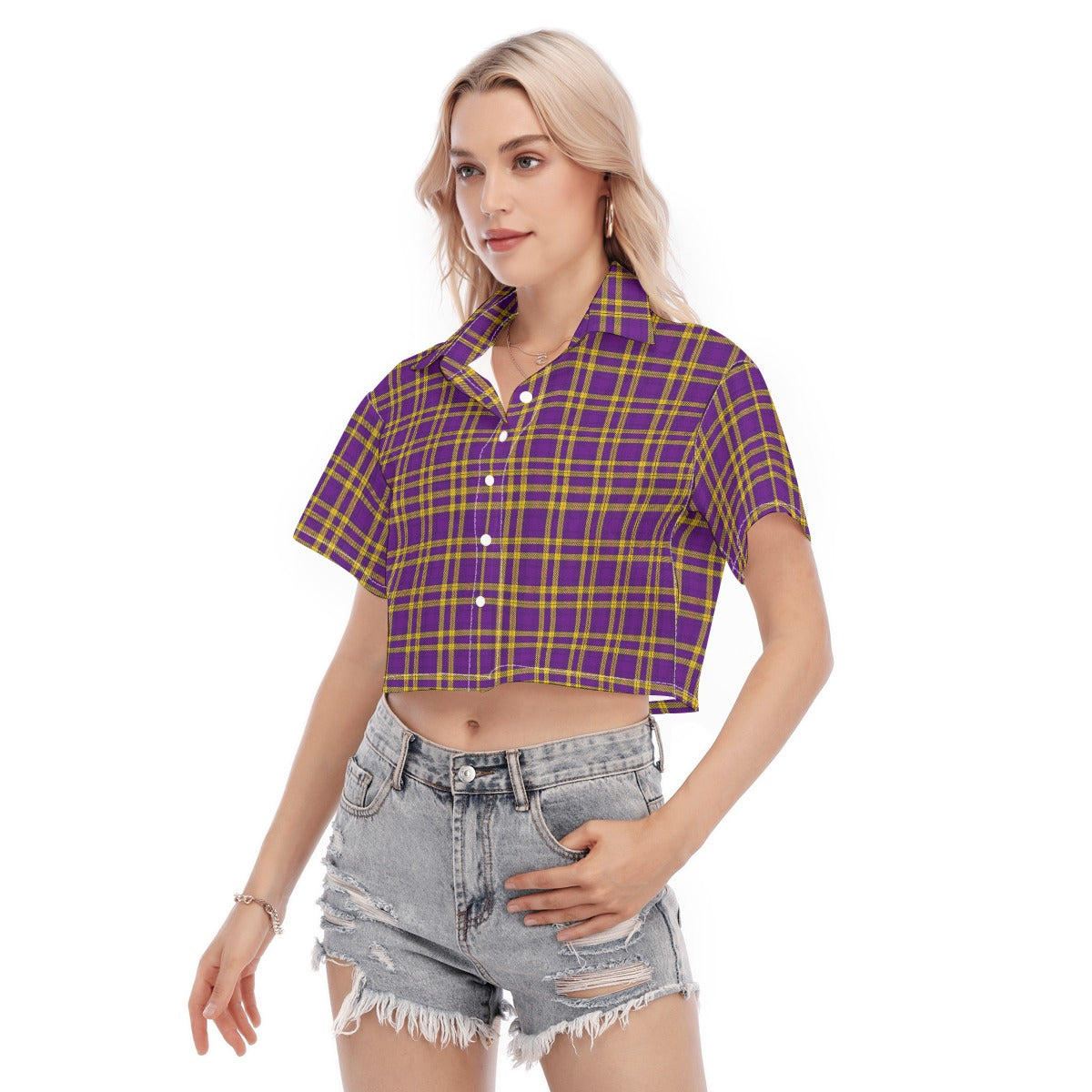 Louisiana Tartan Laid Tigers Lsu Women's Cropped Shirt