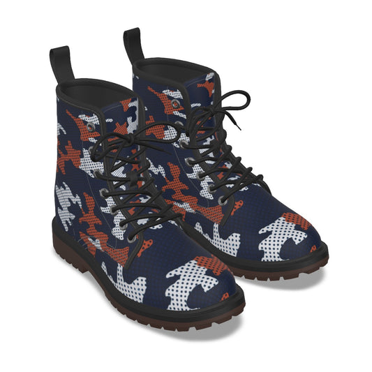 Urban Legend Auburn Navy and Orange Camo Martin Short Boots – Bold College Streetwear for Game Day