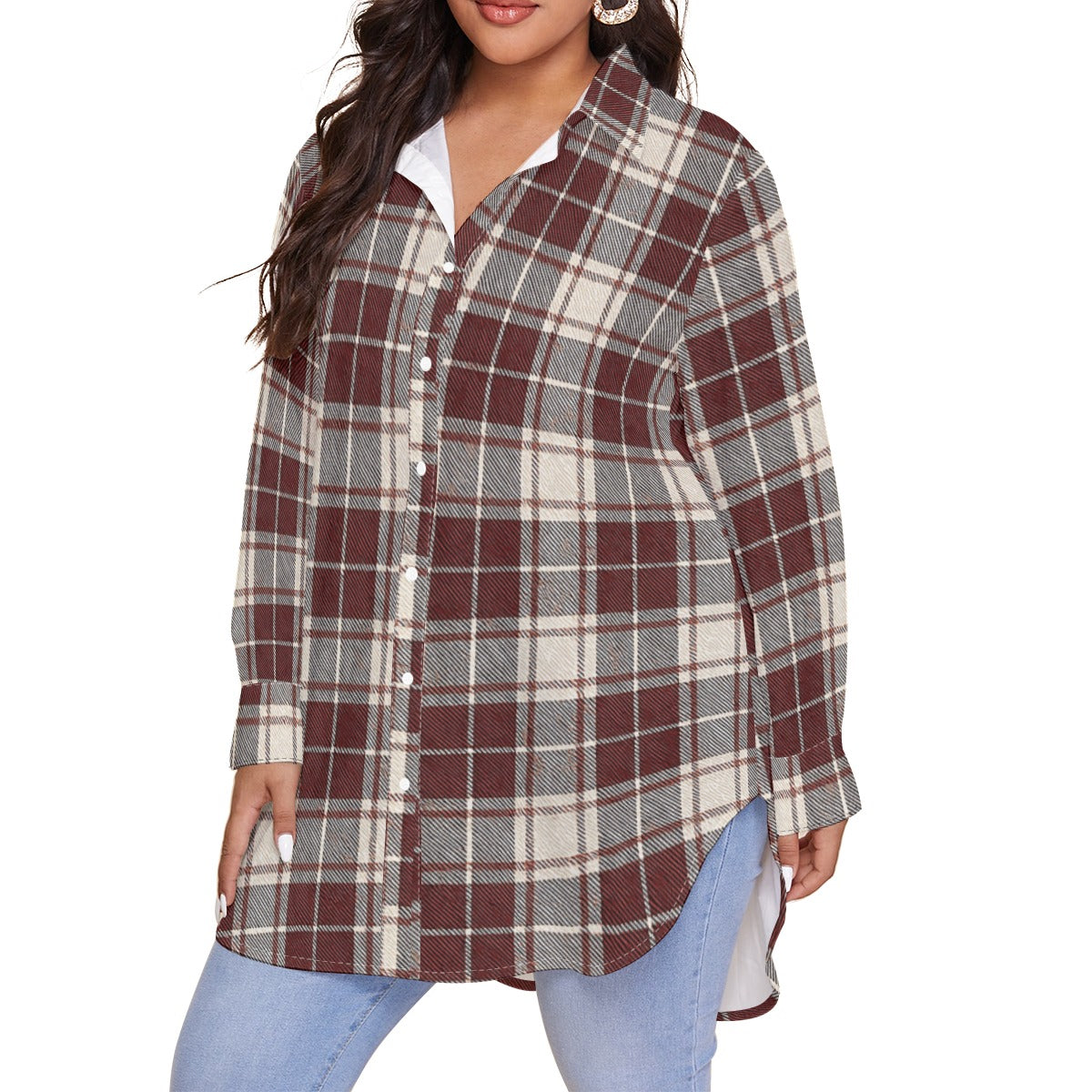 Oklahoma Tartan Plaid Sooners Women's Shirt With Long Sleeve(Plus Size)