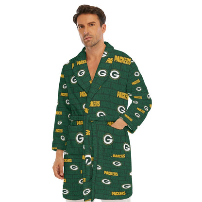 Green Bay Football Game Day All-Over Print Men's Borg Fleece Robe