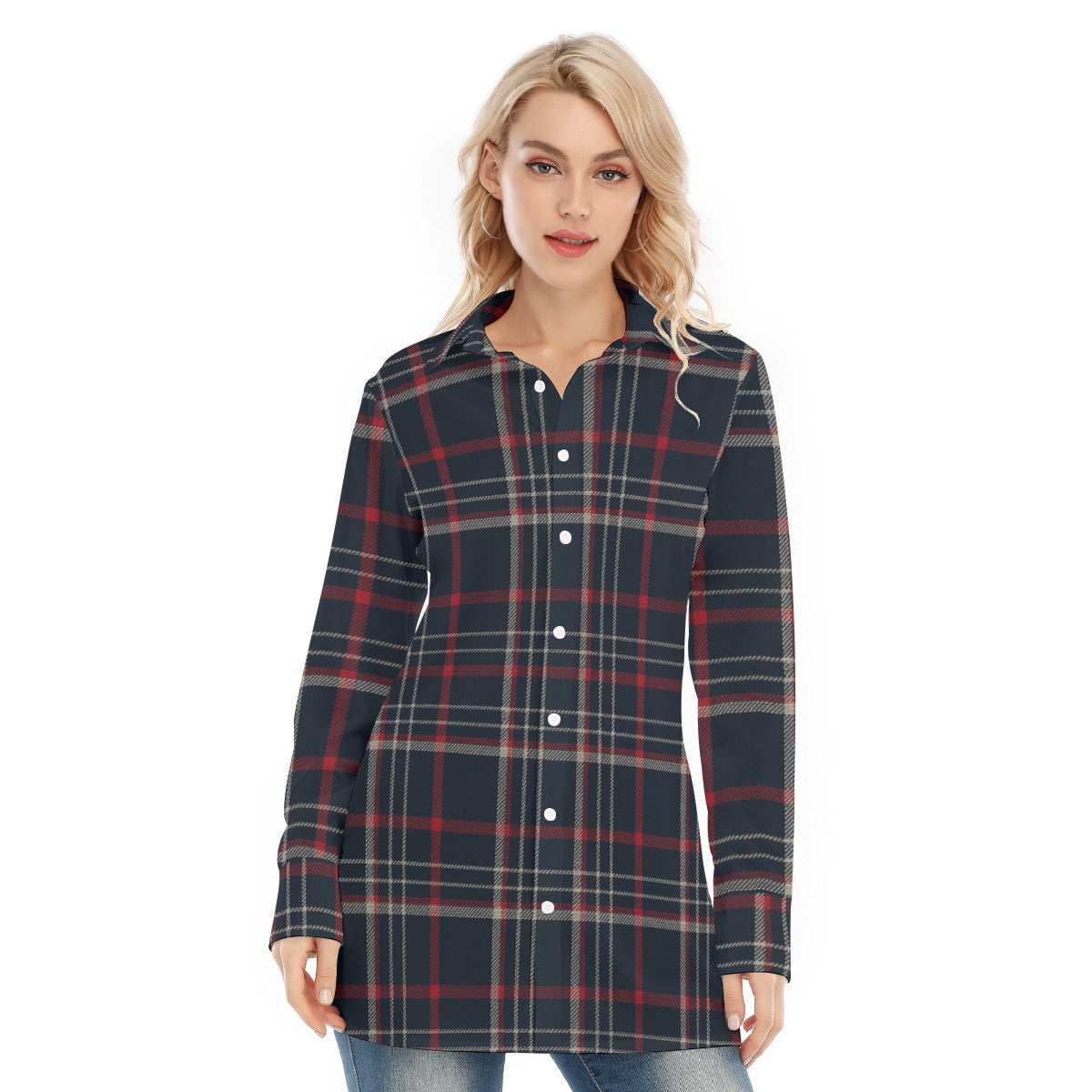 Connecticut tartan plaid Women's Long Shirt |115GSM Cotton poplin