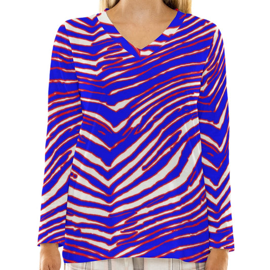 Buffalo Bills Zubaz Women's Loose V-Neck T-Shirt With Long Sleeve