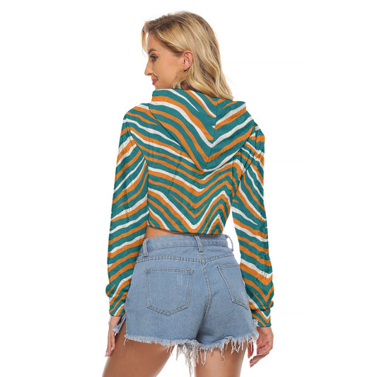 Miami Football Game Day All-Over Print Women's Crop Top Hoodie|Velvet