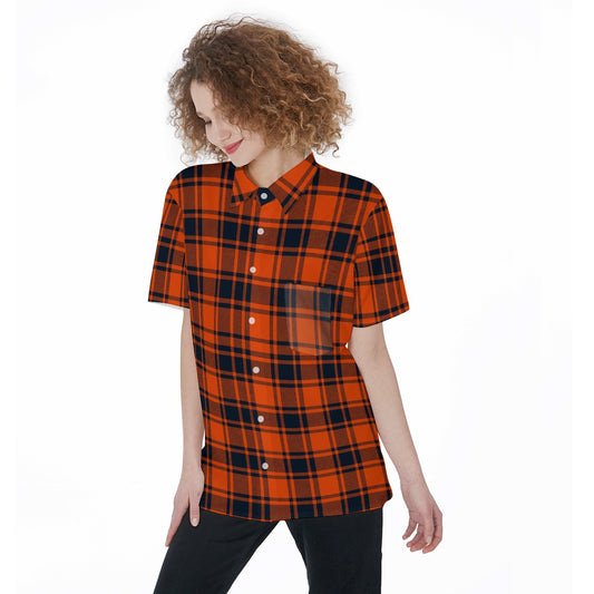 Illinois Urbana - Fighting Illini Tartan Plaid Women's Short Sleeve Shirt With Pocket
