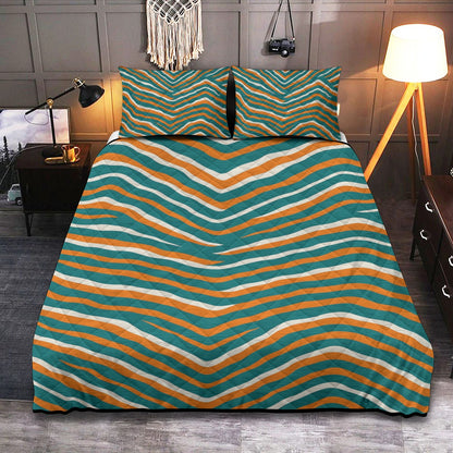 Miami Football Game Day Quilt & Pillow Cases With  Edge-wrapping Strips