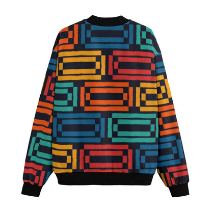 BoomBox Vibes Brick Wall Motif Handdrawn Classic Fleece Bomber Jacket – Graffiti Streetwear
