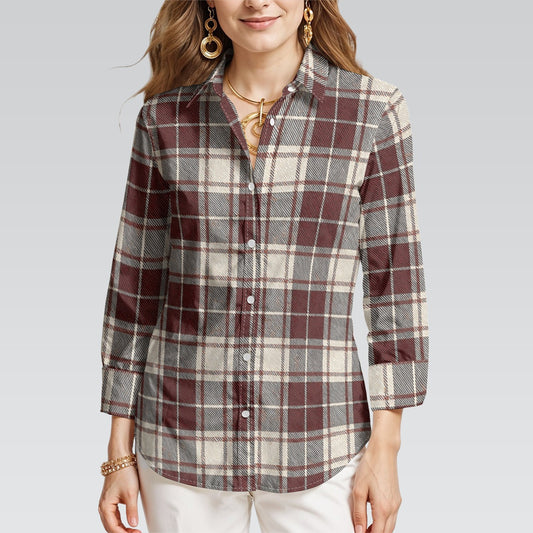 Oklahoma Tartan Plaid Sooners Women's 3/4 Sleeve Shirt