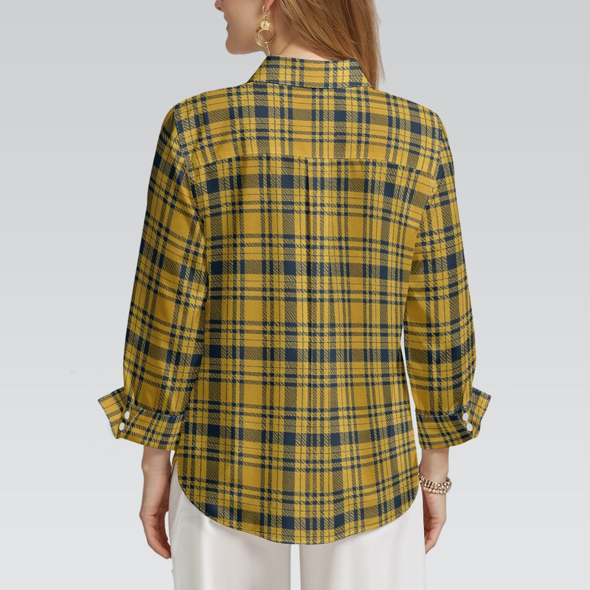 Georgia Yellow Jackets Tartan Plaid Women's 3/4 Sleeve Shirt