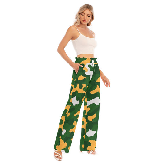 Green Bay Football Game Day All-Over Print Women's Waist Fungus Edge Wide-leg Pants