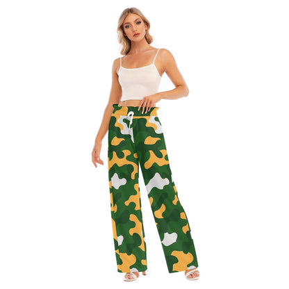Green Bay Football Game Day All-Over Print Women's Waist Fungus Edge Wide-leg Pants