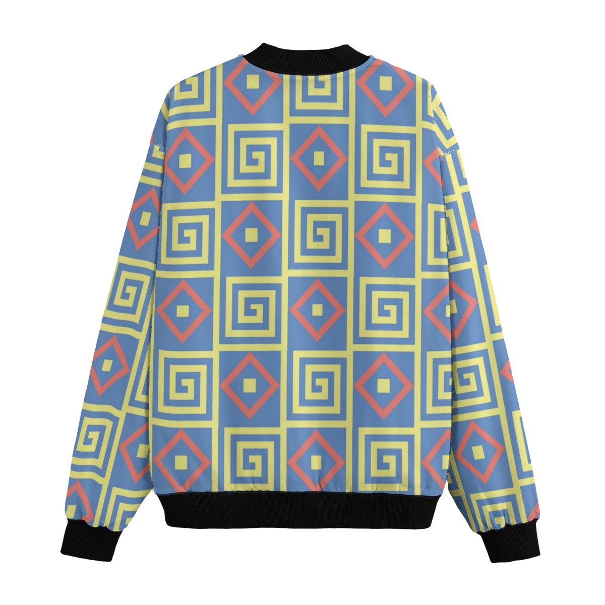BoomBox Vibes Geometric Blue Seamless Fleece Bomber Jacket – Bold Streetwear Design