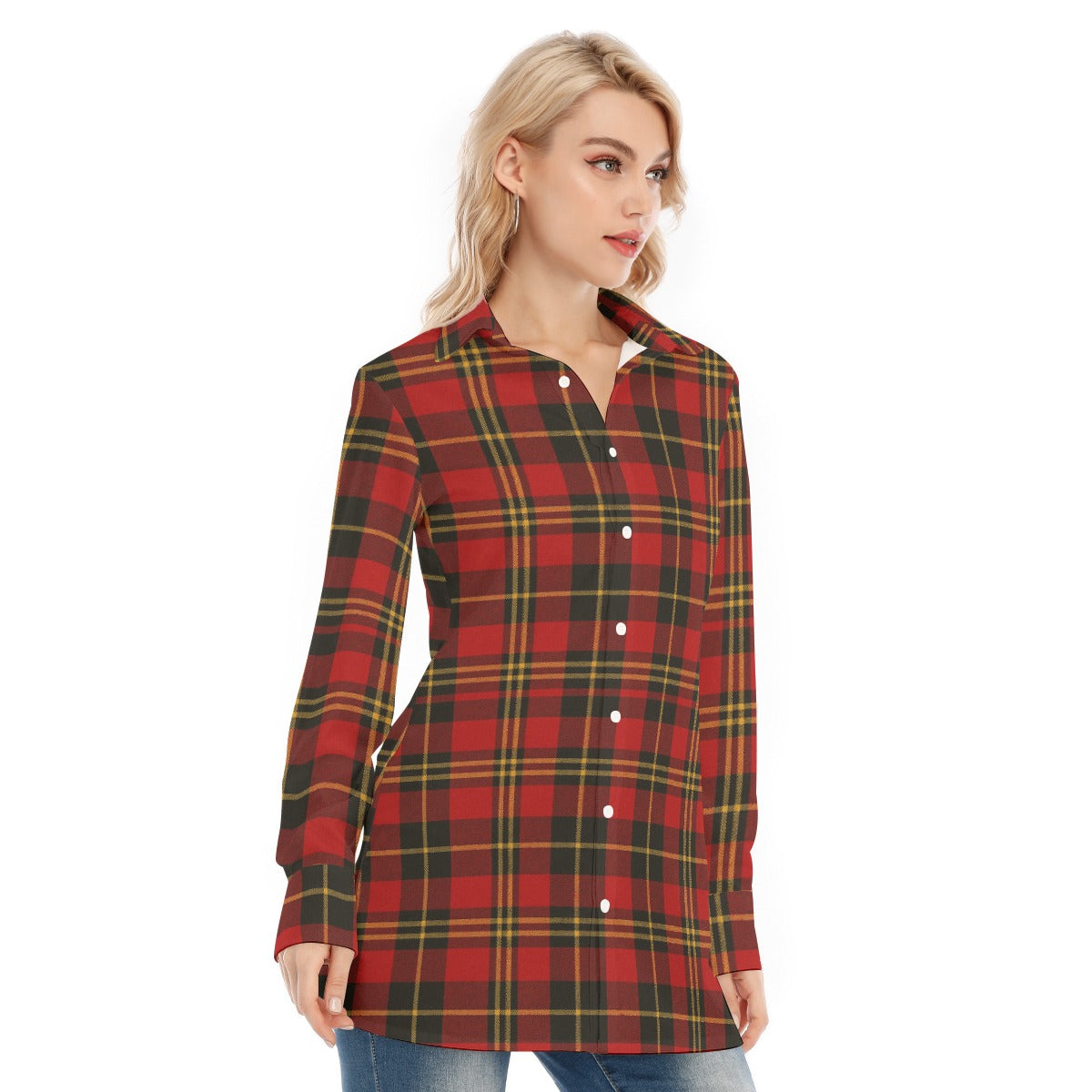 Maryland Tartan Plaid Terrapins Women's Long Shirt |115GSM Cotton poplin