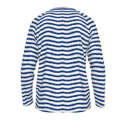 Blue and White Wave Striped Long Sleeve Shirt – Coastal Breeze Collection