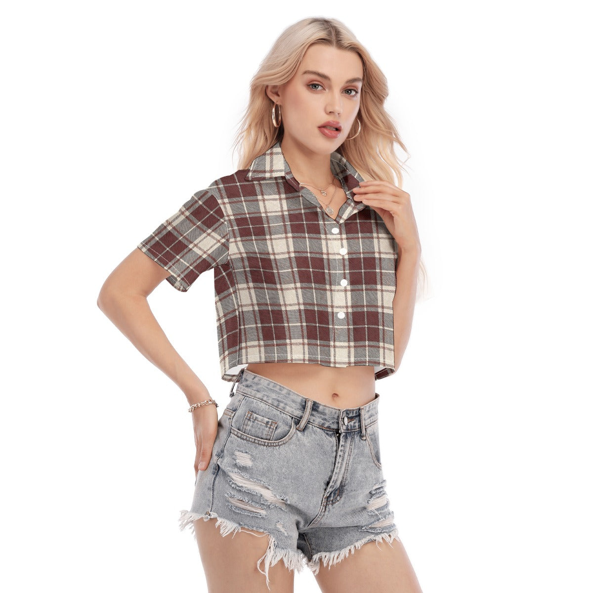 Oklahoma Tartan Plaid Sooners Women's Cropped Shirt