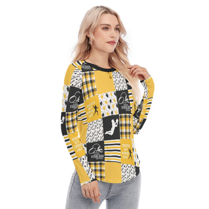 All-Over Print Women's Raglan Sleeves U-Shaped Hem Long Sleeves Blouse